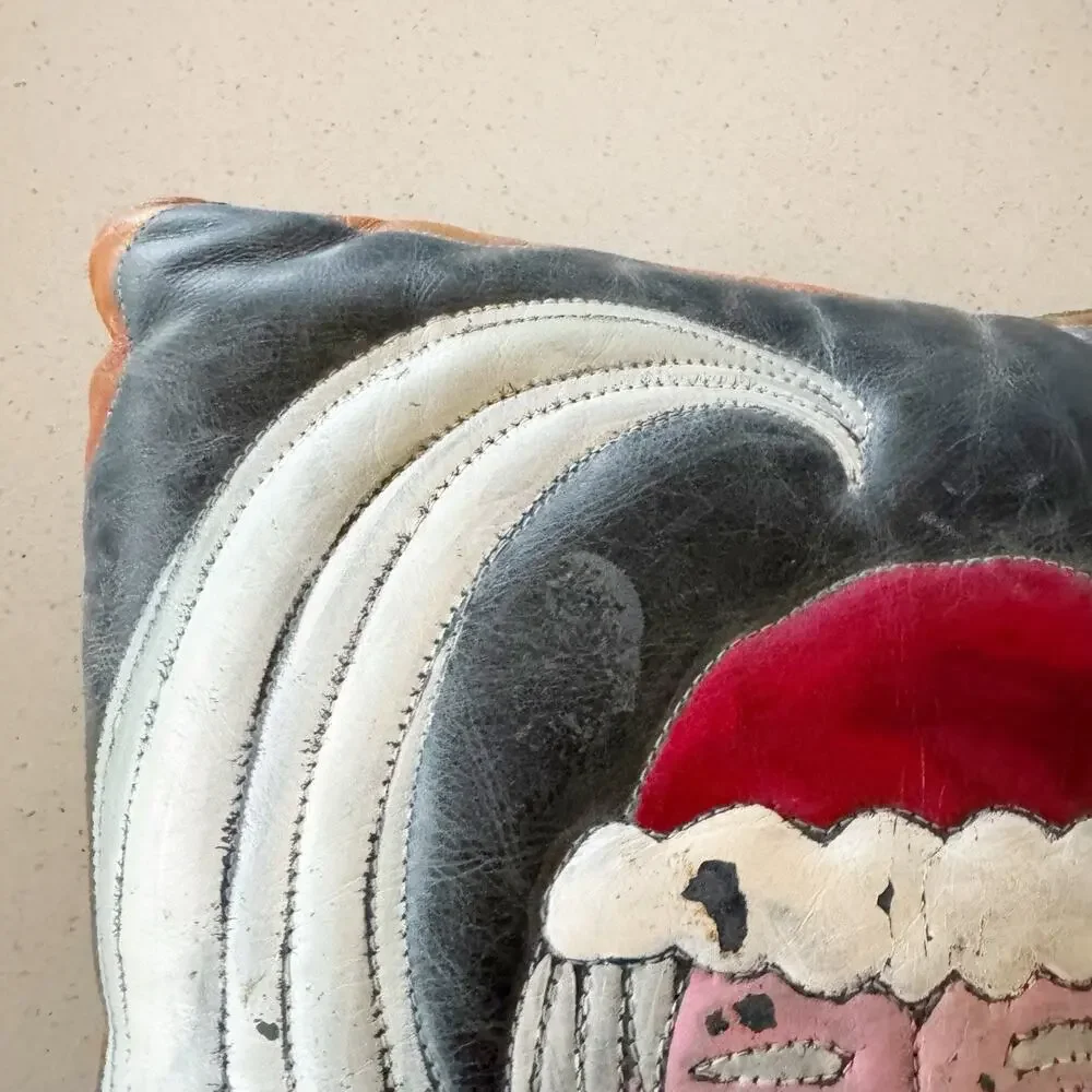 Hand‎ Painted Leather Suede Santa Throw Pillow 12” Christmas